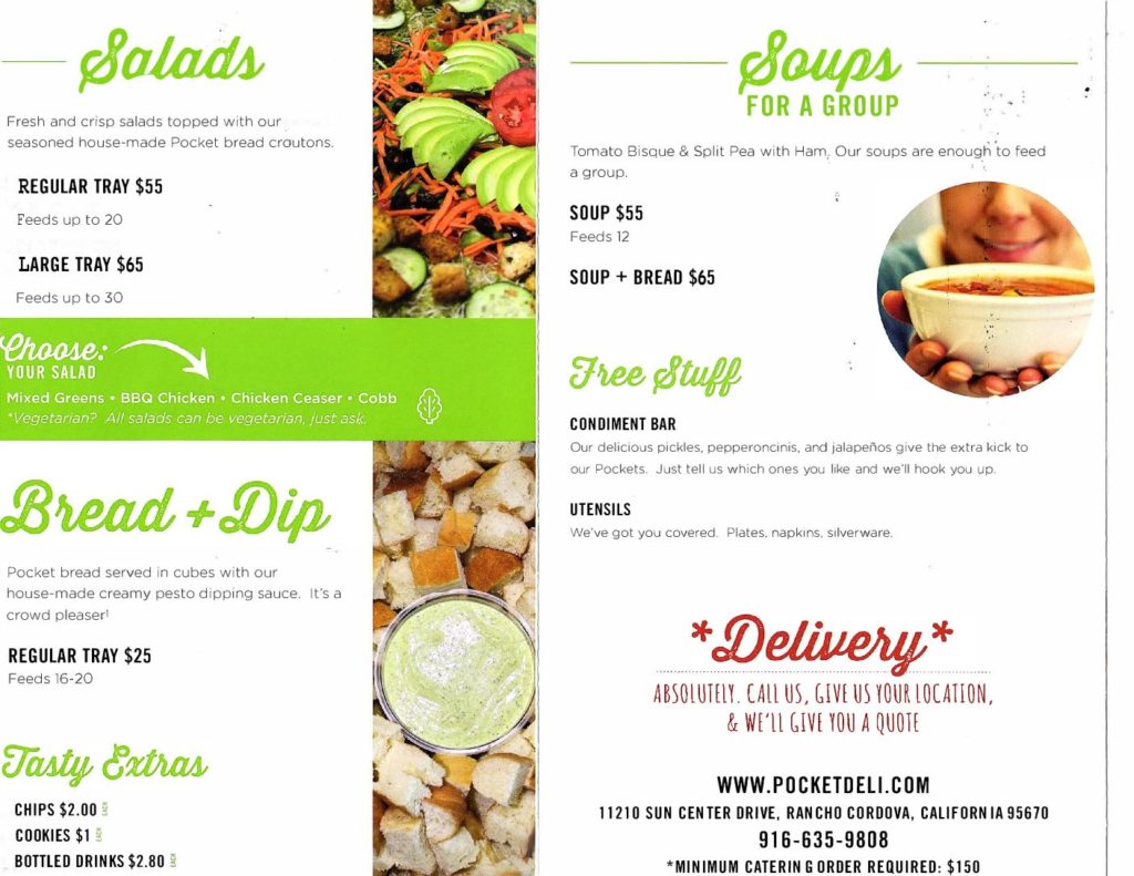 Catering menu pocket deli
